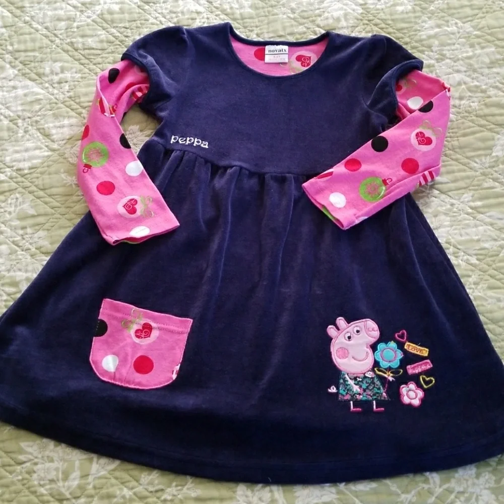 Dress blue velvet with pink sleeves, Peppa pig